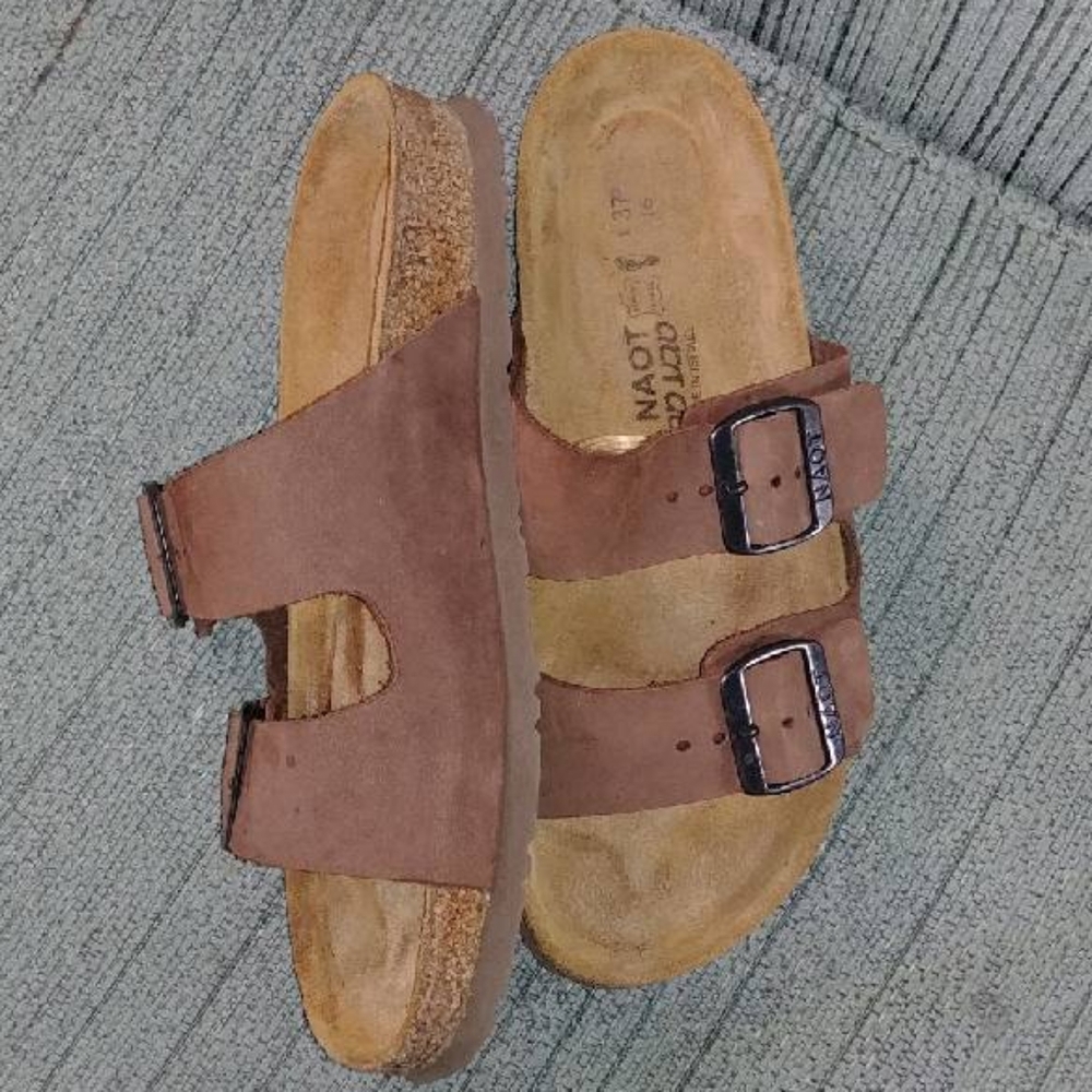 Naot Brown Sandals with Black Buckles